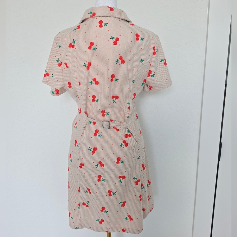 Cherry Mini Dress Size M Cottagecore Coquette Button Front Collared A-Line - Picture 7 of 9